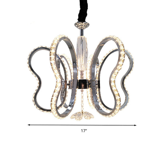 Lustre moderne en cristal à LED en forme de cœur - Plafonnier suspendu chromé en blanc chaud