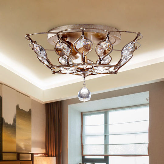 Contemporary Chrome Dome Flush Mount with 2 Crystal Lights - Elegant Flushmount Lighting