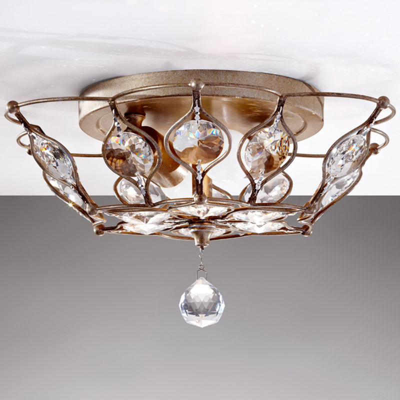 Contemporary Chrome Dome Flush Mount with 2 Crystal Lights - Elegant Flushmount Lighting