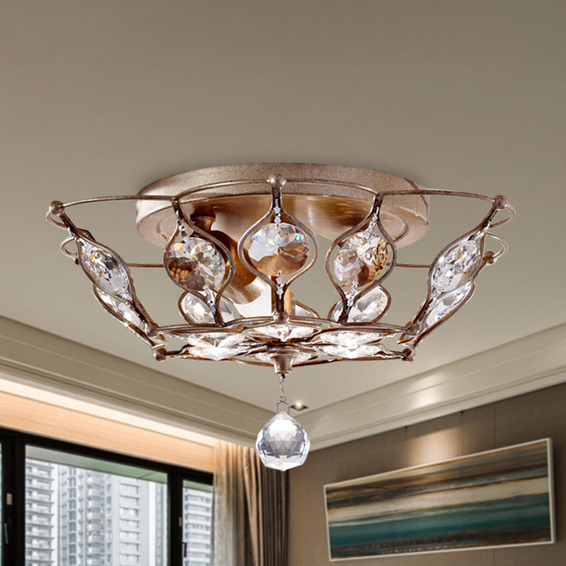 Contemporary Chrome Dome Flush Mount with 2 Crystal Lights - Elegant Flushmount Lighting