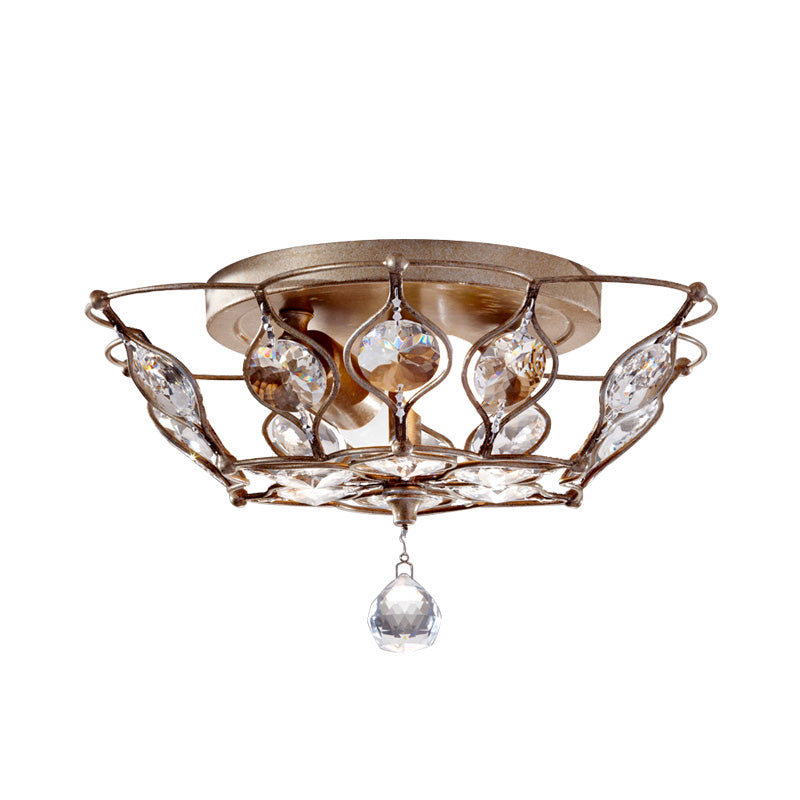 Contemporary Chrome Dome Flush Mount with 2 Crystal Lights - Elegant Flushmount Lighting