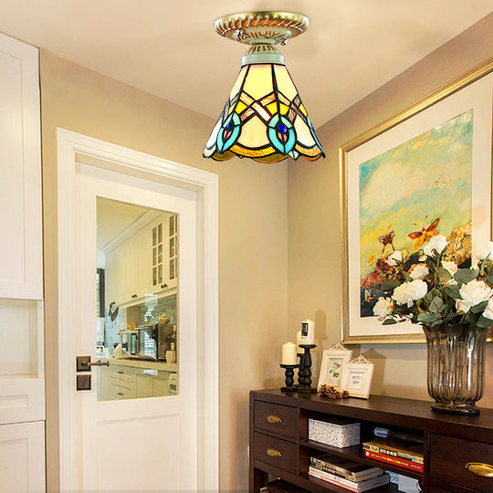 Colorful Stained Glass Flush Mount Ceiling Light with Tiffany-inspired Sunflower, Peacock Tail, and Lily Design