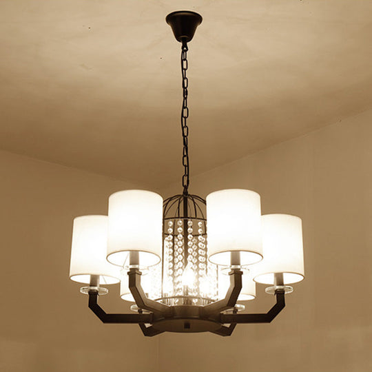 Modern Drum Crystal Chandelier - 9/12 Lights - White Fabric Shade