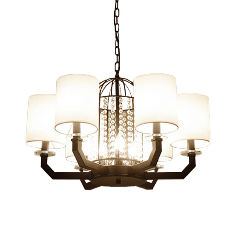 Modern Drum Crystal Chandelier - 9/12 Lights - White Fabric Shade