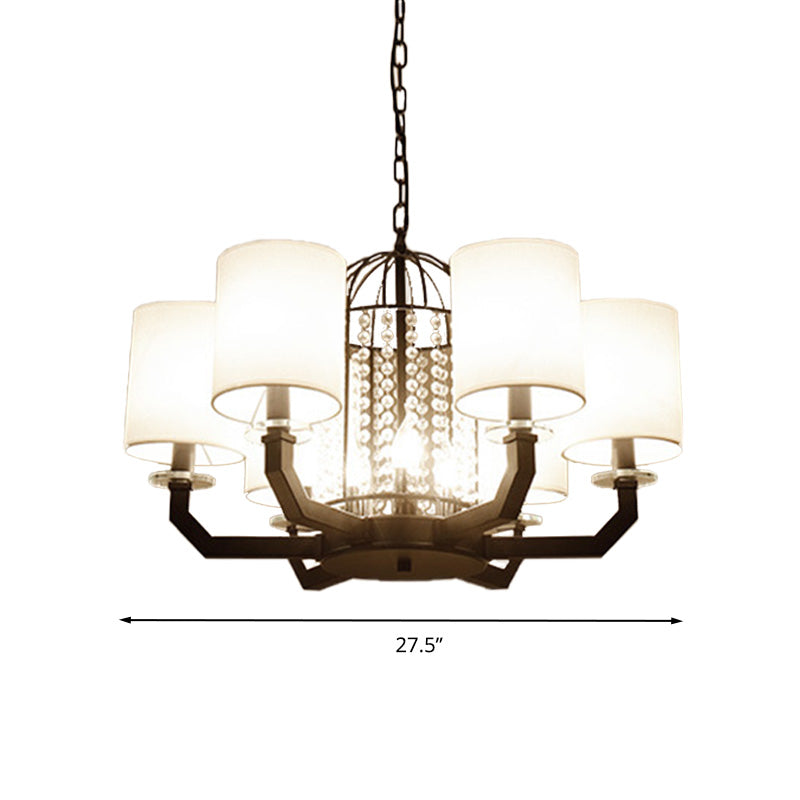 Modern Drum Crystal Chandelier - 9/12 Lights - White Fabric Shade