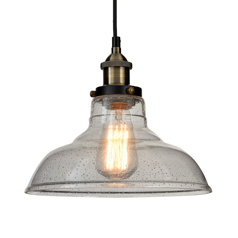 Vintage Clear Glass Pendant Lighting for Dining Room with Barn Style Shade