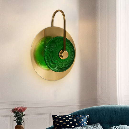 Prismatic Glass Wall Sconce: Bell Shape Post-Modern Brass Finish - Green/Clear