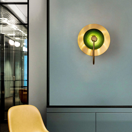 Prismatic Glass Wall Sconce: Bell Shape Post-Modern Brass Finish - Green/Clear