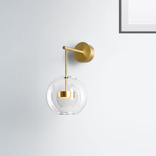 Nordic Gold Ball Wall Sconce With Clear Glass Shade - 1 Light