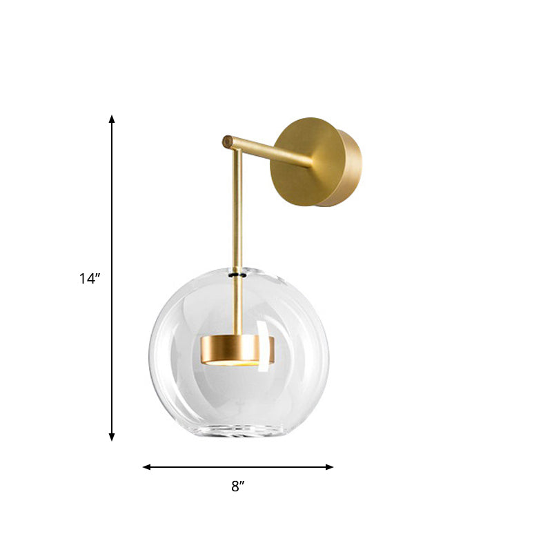 Nordic Gold Ball Wall Sconce With Clear Glass Shade - 1 Light