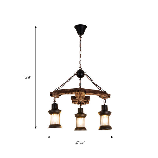 Brown Anchor Chandelier Pendant Light - Loft Style With 3 Lights Wood And Metal Ceiling Lamp