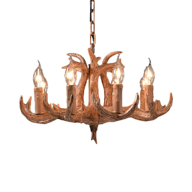 Stylish Antlers Chandelier With 8 Lights - Lodge-Inspired Resin Pendant Light Fixture In Wood