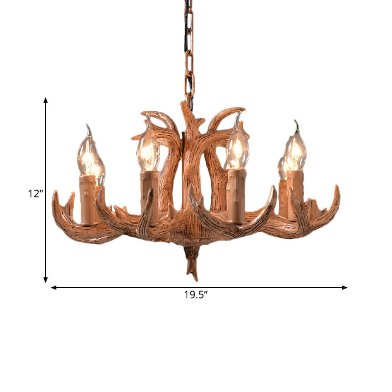 Stylish Antlers Chandelier With 8 Lights - Lodge-Inspired Resin Pendant Light Fixture In Wood