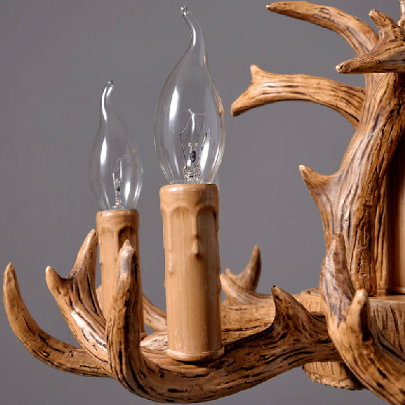 Stylish Antlers Chandelier With 8 Lights - Lodge-Inspired Resin Pendant Light Fixture In Wood