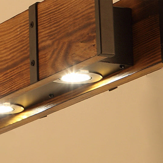 Industrial Rectangular Wooden Island Ceiling Light With 4 Lights And Metal Chain - Brown Finish