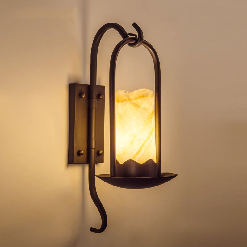 Classic Wall Sconce: Traditional Cylinder Style Black Marble 1/2-Light For Foyer