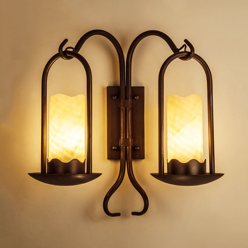 Classic Wall Sconce: Traditional Cylinder Style Black Marble 1/2-Light For Foyer 2 /