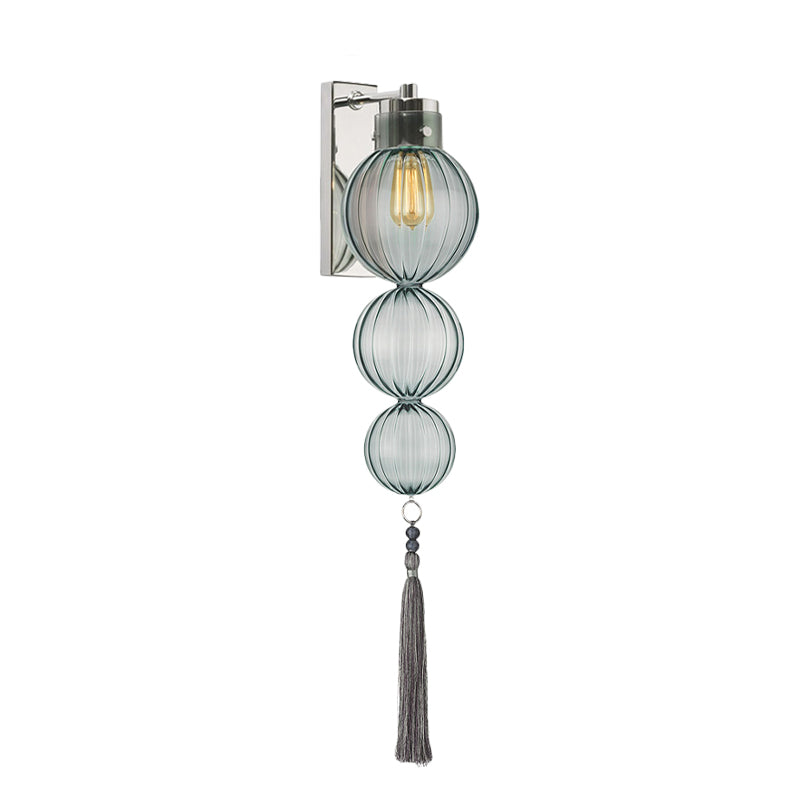 Chinese Style Brass/Chrome Sphere Sconce Light - Clear/Amber/Light Blue Glass Wall Mount Lamp With