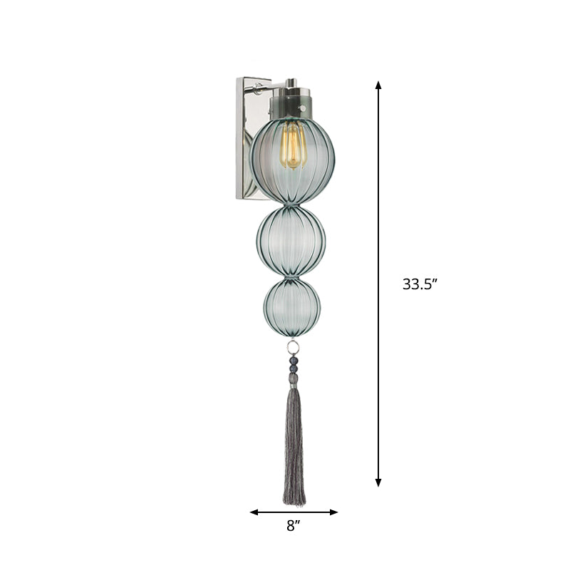 Chinese Style Brass/Chrome Sphere Sconce Light - Clear/Amber/Light Blue Glass Wall Mount Lamp With