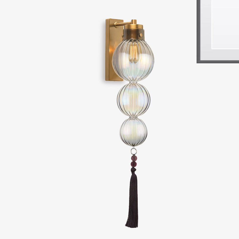 Chinese Style Brass/Chrome Sphere Sconce Light - Clear/Amber/Light Blue Glass Wall Mount Lamp With