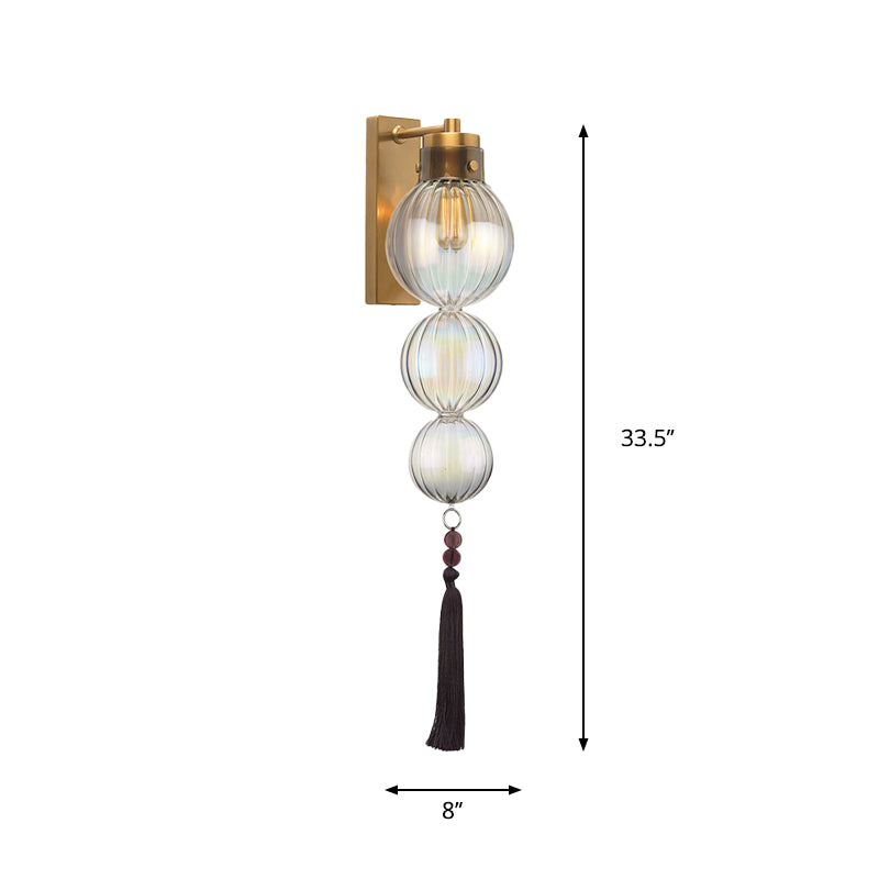 Chinese Style Brass/Chrome Sphere Sconce Light - Clear/Amber/Light Blue Glass Wall Mount Lamp With