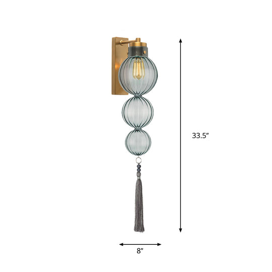 Chinese Style Brass/Chrome Sphere Sconce Light - Clear/Amber/Light Blue Glass Wall Mount Lamp With