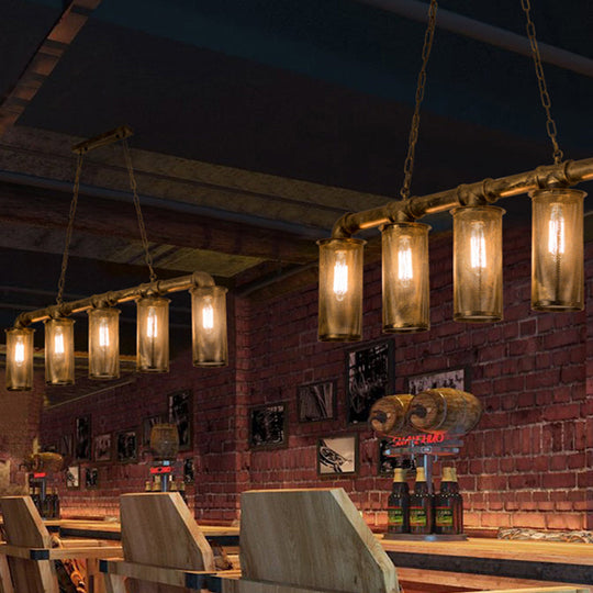 Wrought Iron Pipe Pendant Lighting With 5 Heads - Warehouse Brass Ceiling Light For Restaurant