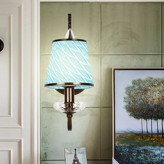 Contemporary Style Wall Light Fixture With Beige/Blue/Green Cone Shade Blue