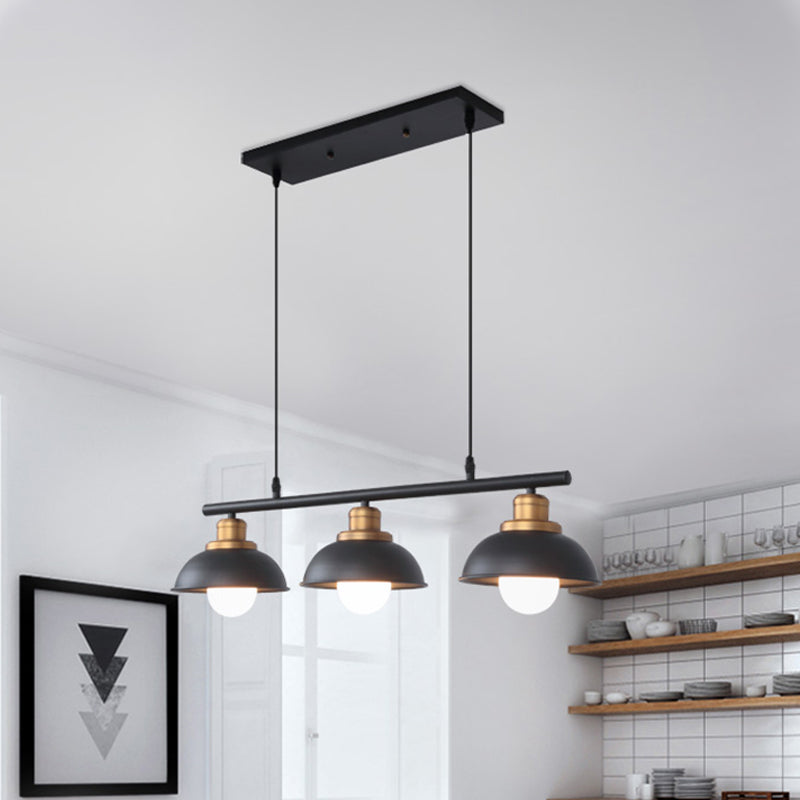 Industrial Style Dome Kitchen Island Light Fixture With 3 Metallic Lights - Black/White Black