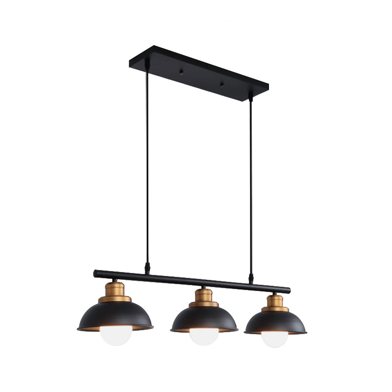 Industrial Style Dome Kitchen Island Light Fixture With 3 Metallic Lights - Black/White