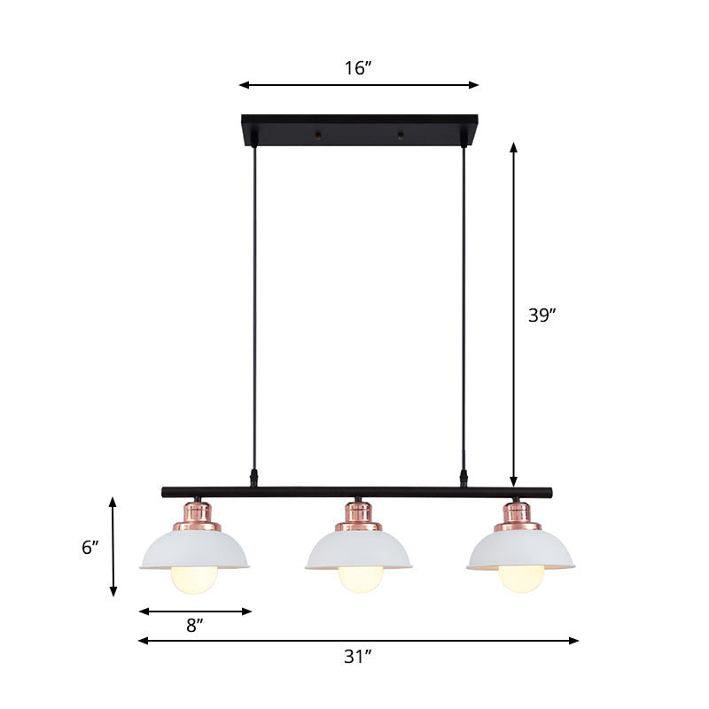 Industrial Style Dome Kitchen Island Light Fixture With 3 Metallic Lights - Black/White