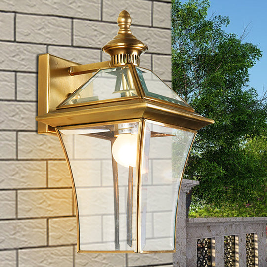 Gold Outdoor Wall Lantern Sconce With 1-Bulb For Traditional Look