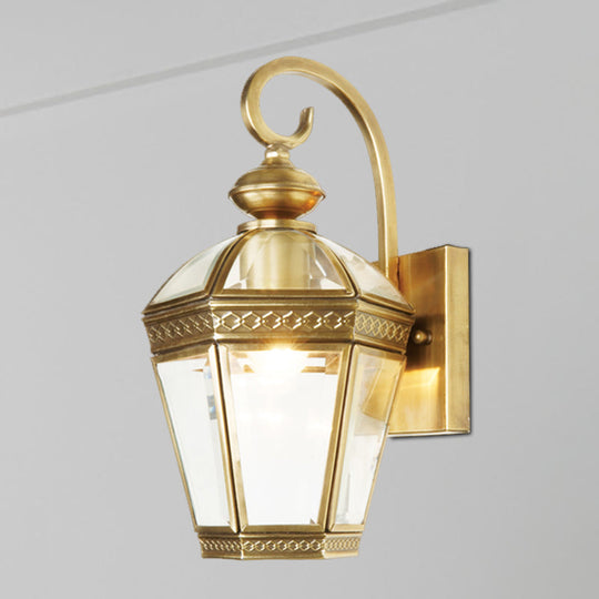 Gold Geometric Metal Wall Sconce - Traditional Foyer Light With 1 Bulb