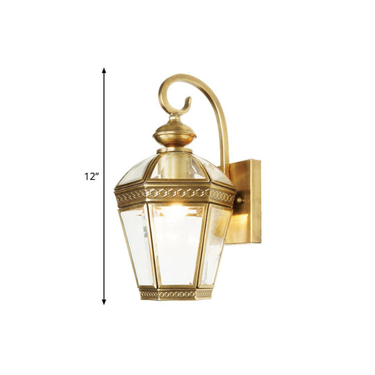 Gold Geometric Metal Wall Sconce - Traditional Foyer Light With 1 Bulb