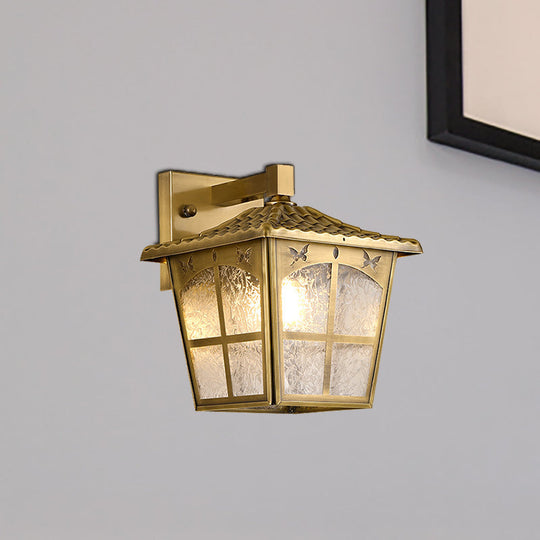 Classic Gold Wall Mount Light With Single Bulb - Traditional Trapezoid Metal Lighting Fixture