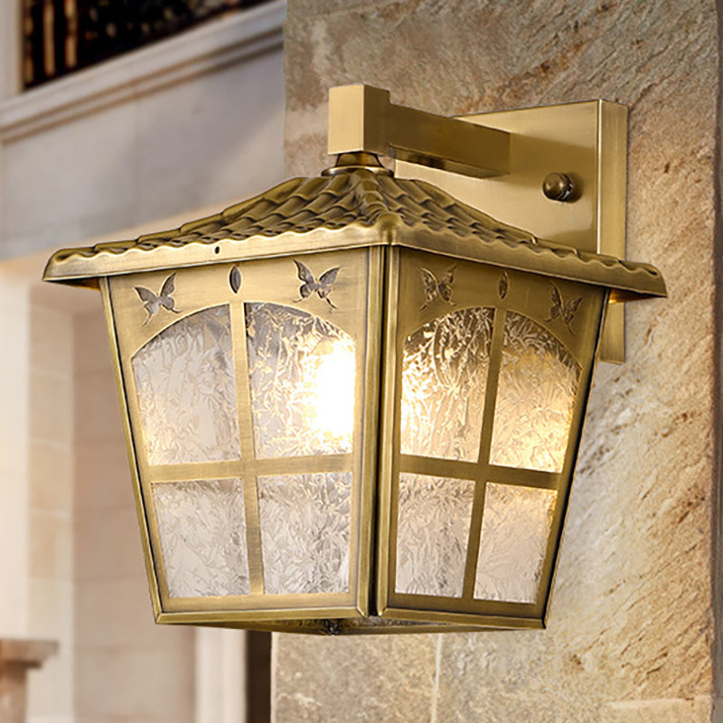 Classic Gold Wall Mount Light With Single Bulb - Traditional Trapezoid Metal Lighting Fixture