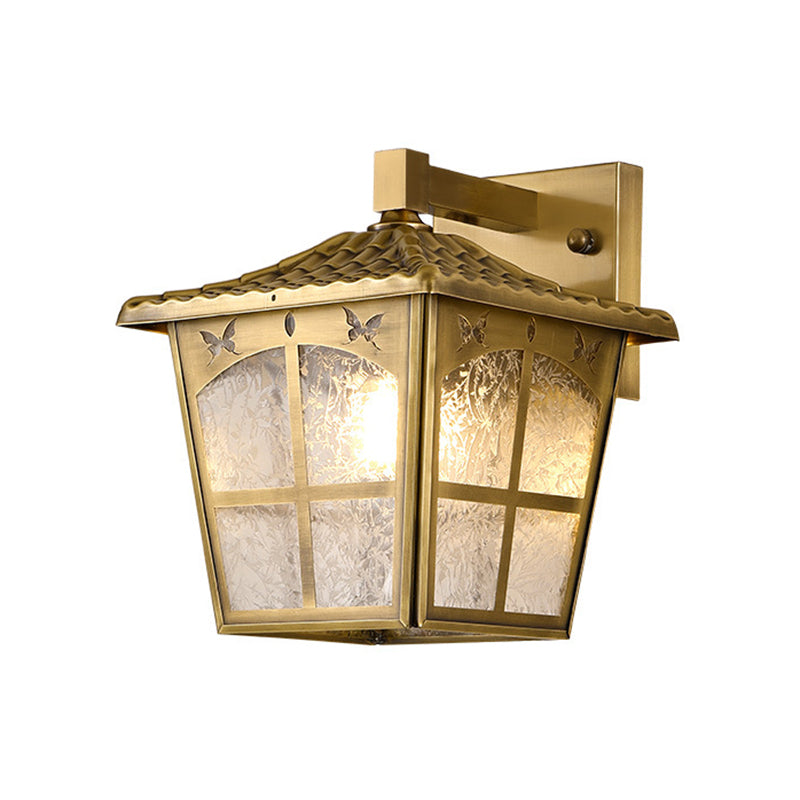 Classic Gold Wall Mount Light With Single Bulb - Traditional Trapezoid Metal Lighting Fixture