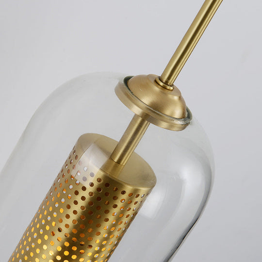 Golden Cylinder Wall Lamp With Clear Glass Sconce - Simple Bedroom Lighting Fixture