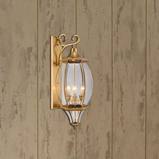 Gold Metal Oval Wall Sconce With 3-Light Fixture For Traditional Foyer Lighting