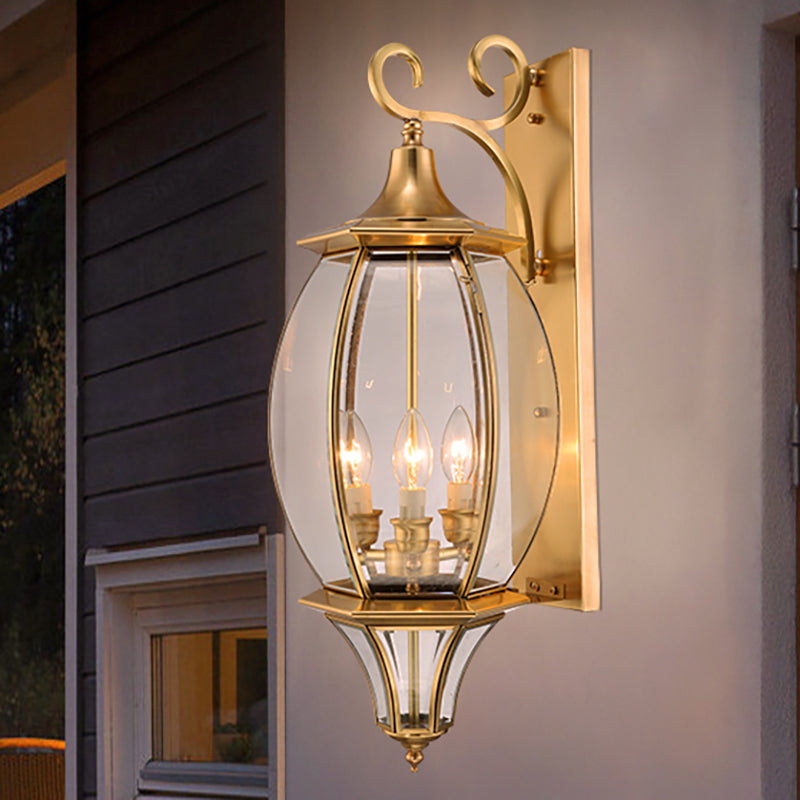 Gold Metal Oval Wall Sconce With 3-Light Fixture For Traditional Foyer Lighting