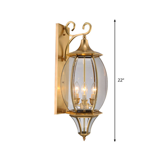 Gold Metal Oval Wall Sconce With 3-Light Fixture For Traditional Foyer Lighting