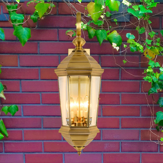 Traditional Gold Outdoor Lantern Wall Sconce - Metal 1-Bulb Light Fixture