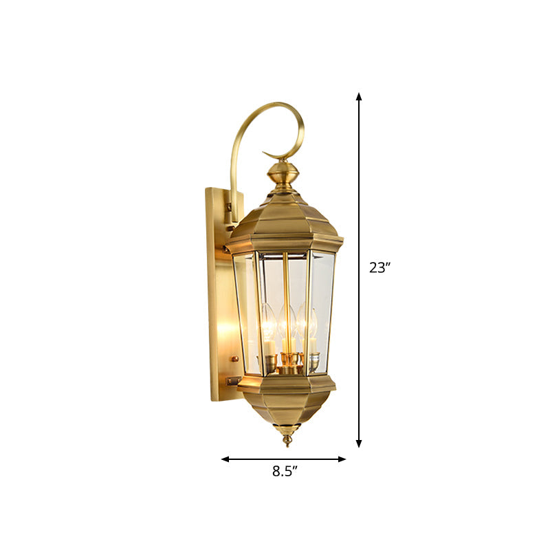 Traditional Gold Outdoor Lantern Wall Sconce - Metal 1-Bulb Light Fixture