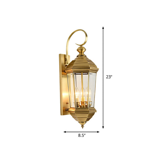 Traditional Gold Outdoor Lantern Wall Sconce - Metal 1-Bulb Light Fixture