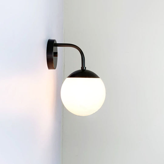 Minimalist Golden/Black Wall Sconce Light With Milky Glass Ball Shade - 1-Bulb Bedside Lamp