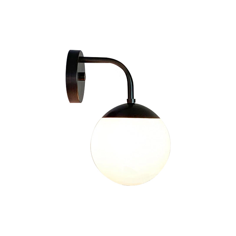 Minimalist Golden/Black Wall Sconce Light With Milky Glass Ball Shade - 1-Bulb Bedside Lamp