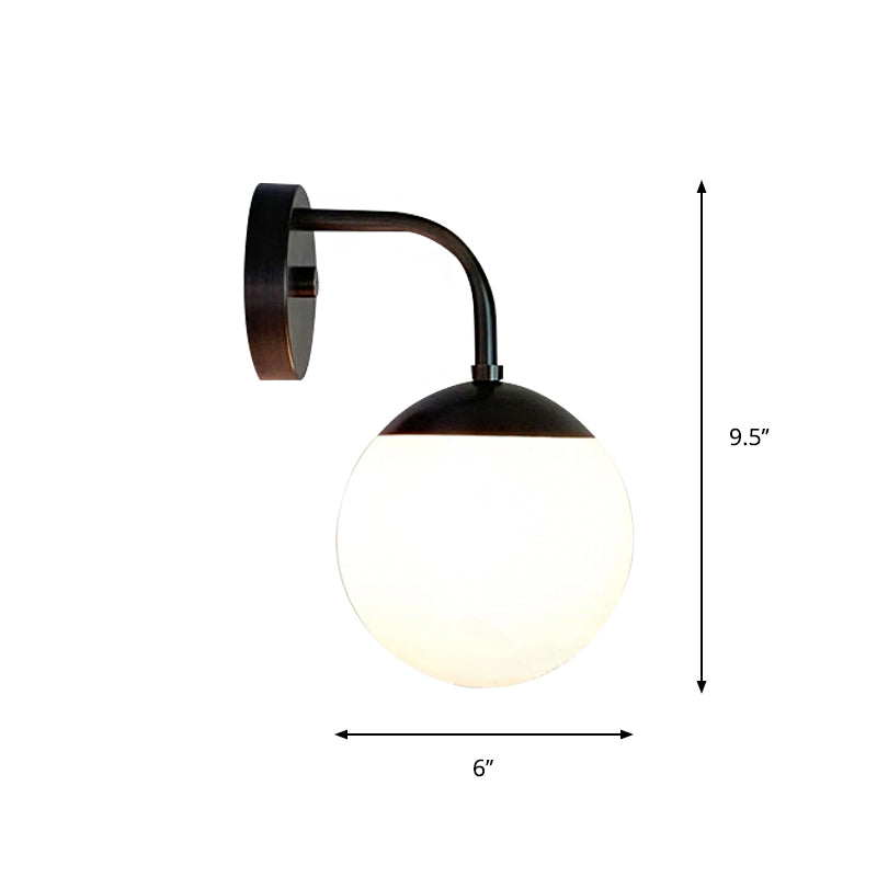 Minimalist Golden/Black Wall Sconce Light With Milky Glass Ball Shade - 1-Bulb Bedside Lamp