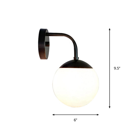 Minimalist Golden/Black Wall Sconce Light With Milky Glass Ball Shade - 1-Bulb Bedside Lamp