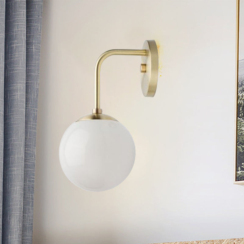 Minimalist Golden/Black Wall Sconce Light With Milky Glass Ball Shade - 1-Bulb Bedside Lamp