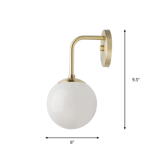 Minimalist Golden/Black Wall Sconce Light With Milky Glass Ball Shade - 1-Bulb Bedside Lamp